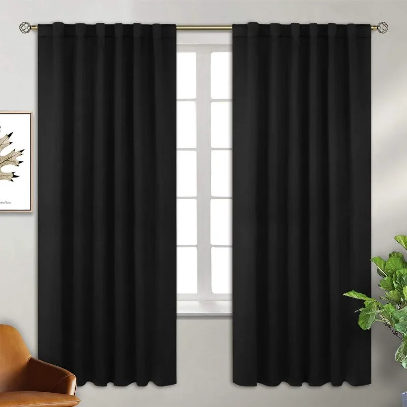 Navy Blue Elegant Blackout Curtains Rod Pocket in USA