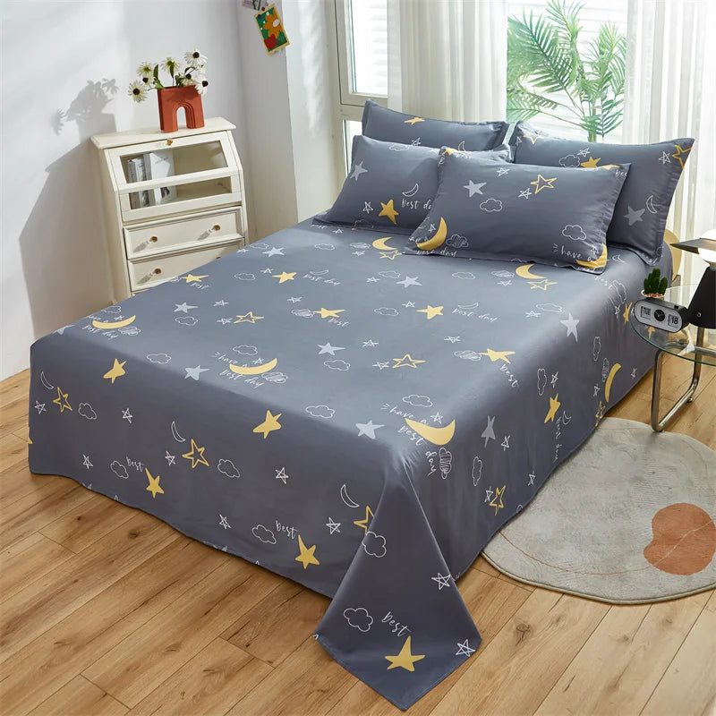 Cartoon Star Flat Sheet Twin Kawaii Yellow Bed Sheet in USA.