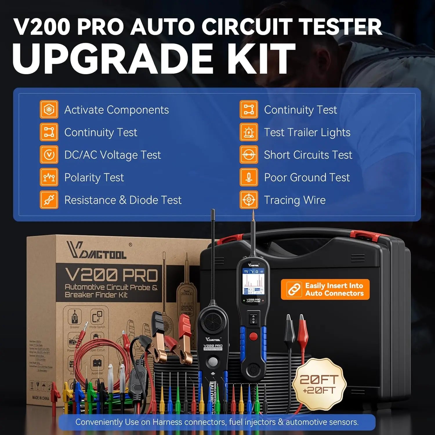 VDIAGTOOL V200 PRO Automotive Power Circuit Probe Tester with 30PCS Ba