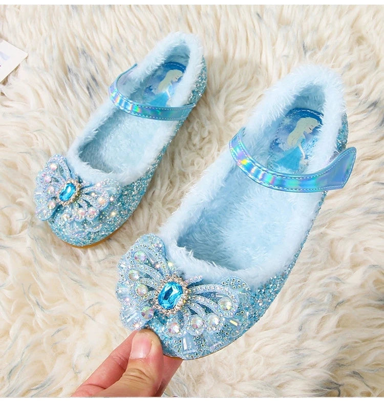 Rhinestone Frozen Elsa Princess Girl Shoes Flat in USA