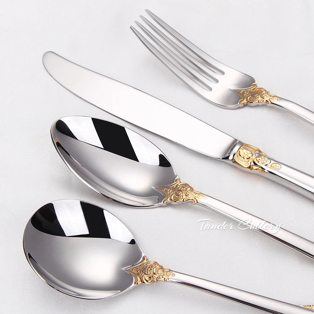 stainless steel Gold Cutlery Set Vintage Western Dinnerware