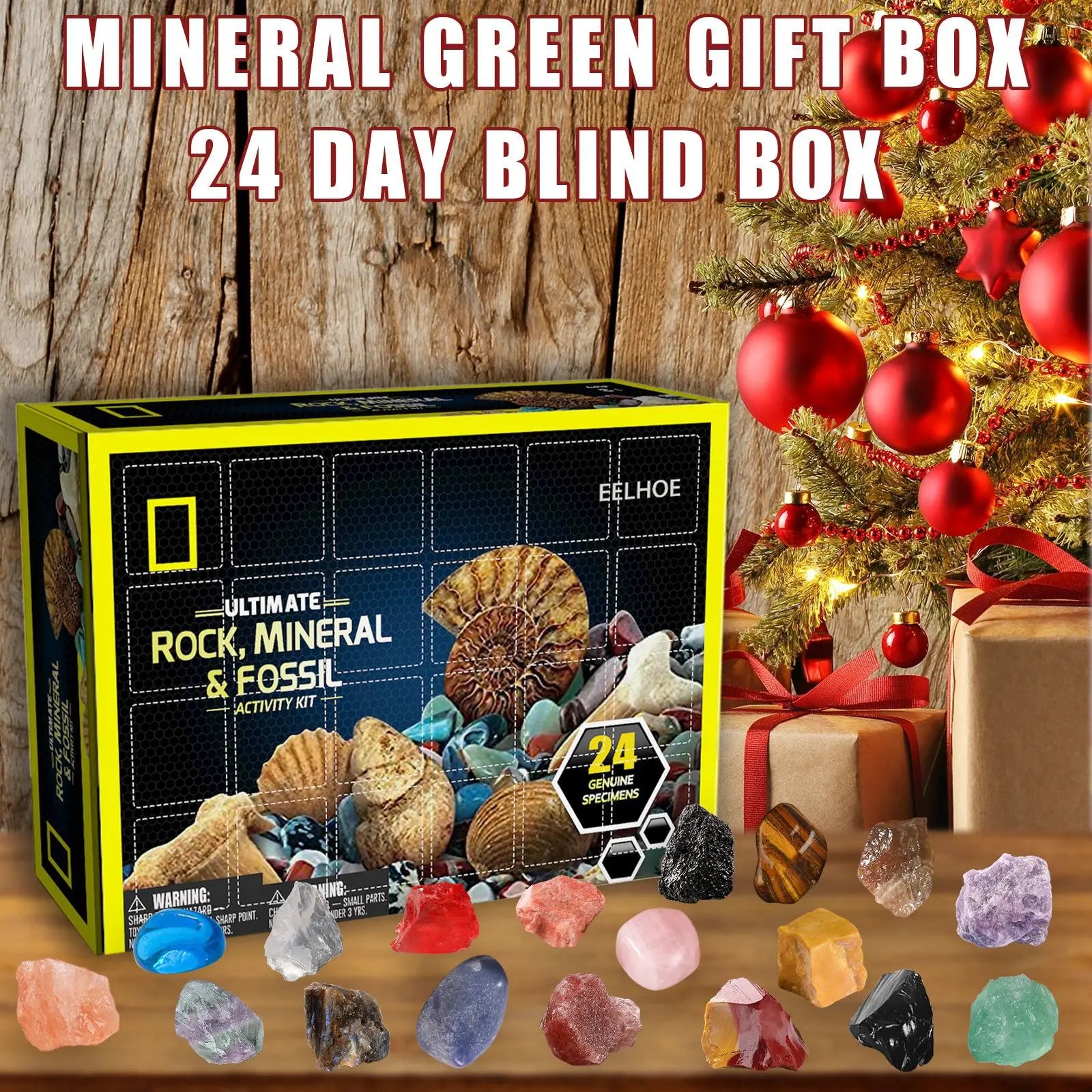 1Set Ore Christmas Advent Calendar Healing Crystal Mineral Gift Box Ki