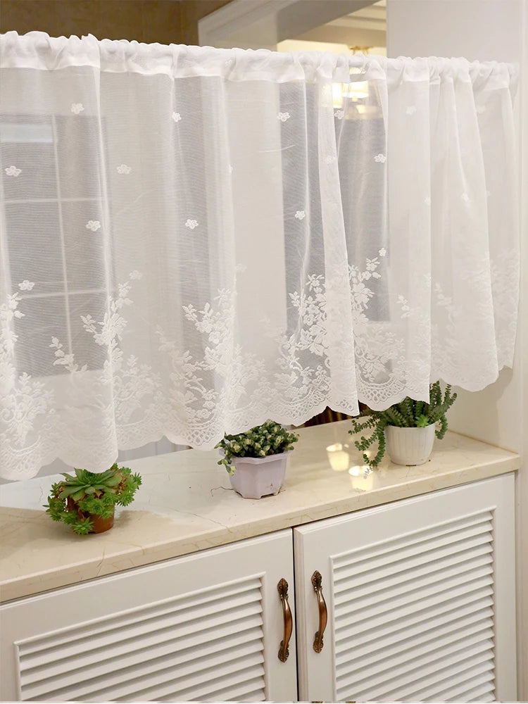 White Lace Floral Embroidered Semi Sheer Curtain IN USA.