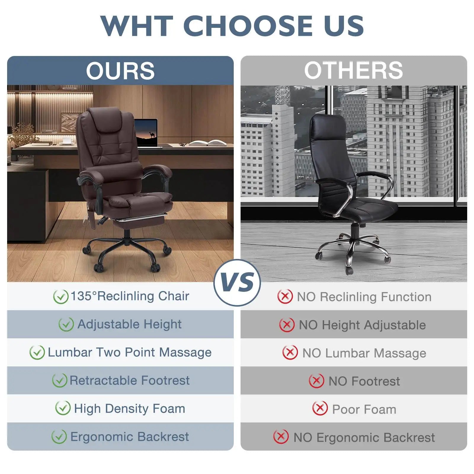 Executive Office Chair Massage High Back Leather Office Chair in USA.