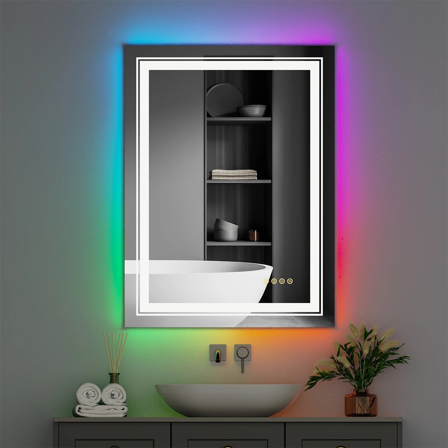 RGB LED Bathroom Mirror with Lights Vanity Wall Mirrors