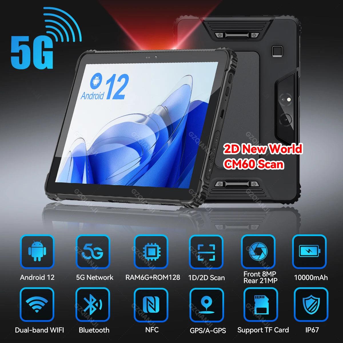 5G Industrial Android 12 Tablet Rugged PDA Triple Defence with Fingerp