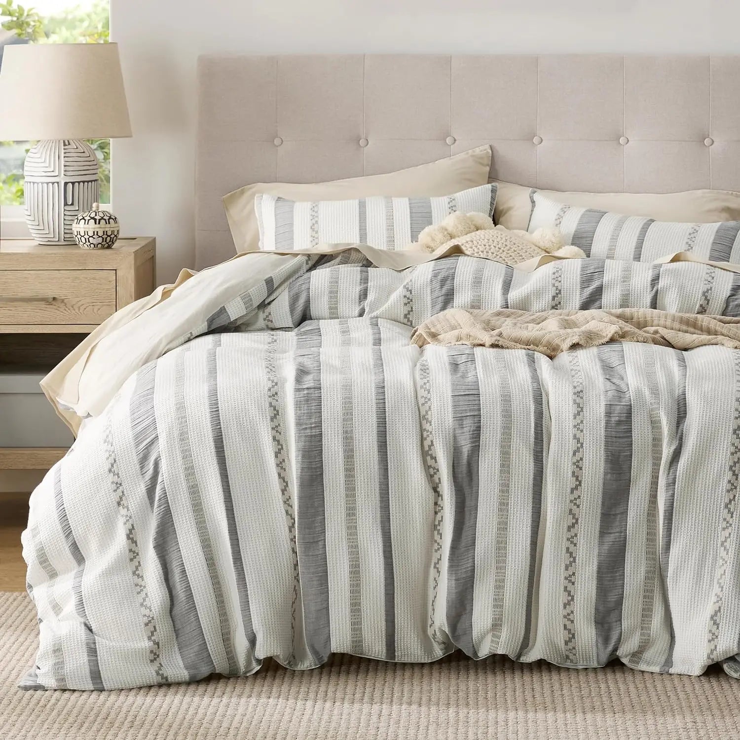 Cotton Waffle Weave Coconut White Duvet Cover Set