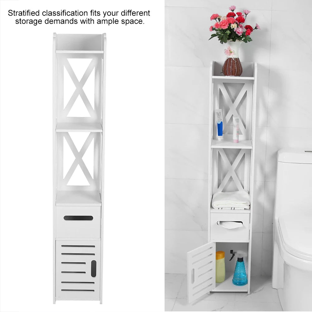 White Wooden Bathroom Cabinet Shelf Cupboard Bathroom Storage