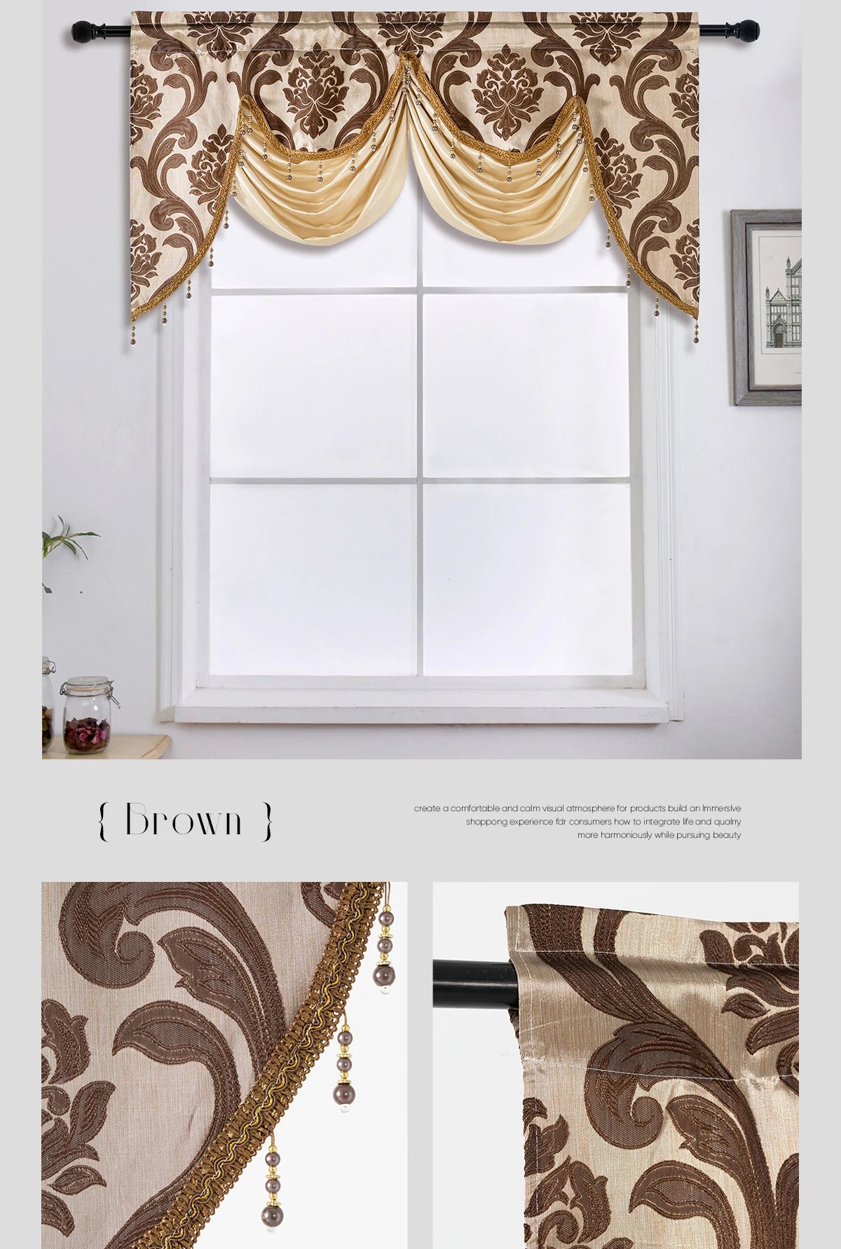 Living Room Luxury Jacquard Fabric Curtain Head Window in USA