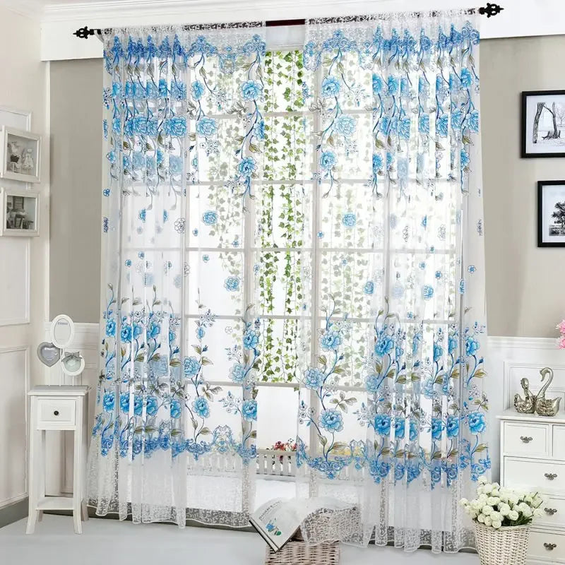 Peony Tulle Curtains Kitchen Door Window Living Room in USA