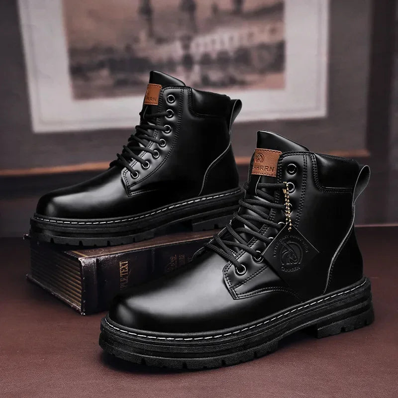 High Top Boots Men's Leather Shoes Fashion Motorcycle in USA