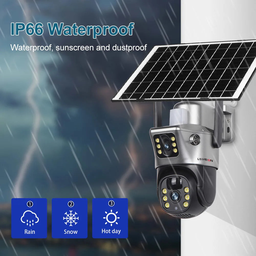 LS VISION Solar Camera 4G Sim Outdoor Dual Lens WiFi