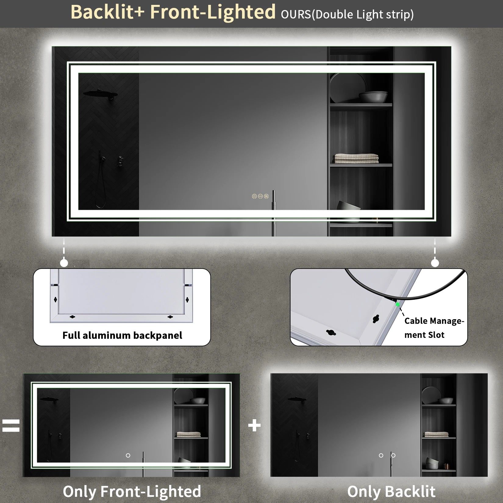 LED Bathroom Mirror Large Illuminated Dimmable Vanity Mirror