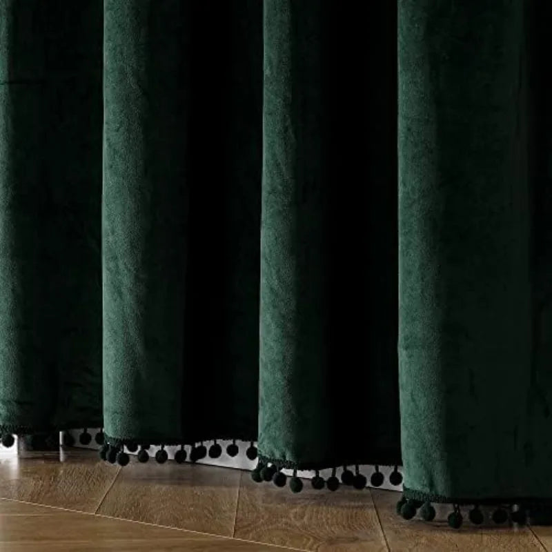 Pom Velvet Curtains for Bedroom, Blackout Curtains in USA