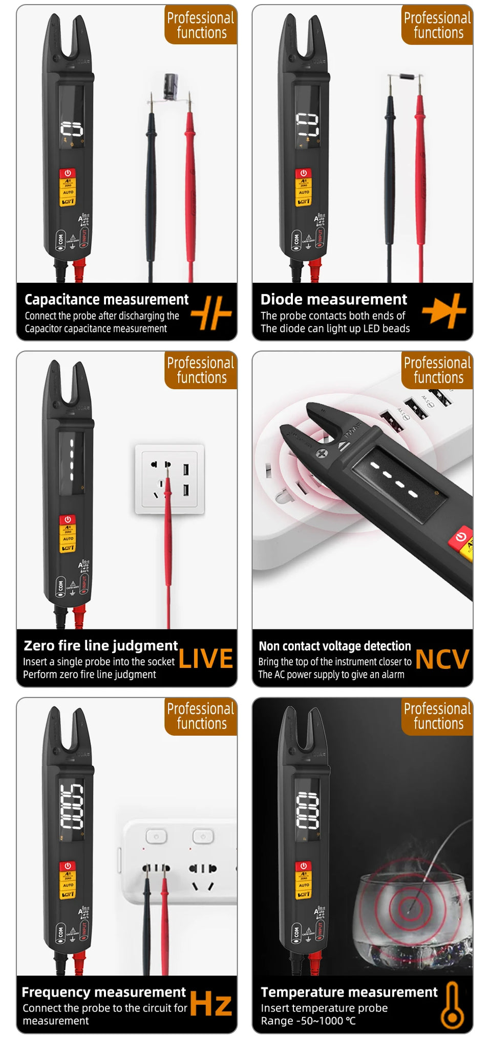 BSIDE Digital Clamp Meter Fork DC AC Professional 100A Ammeter Pliers 