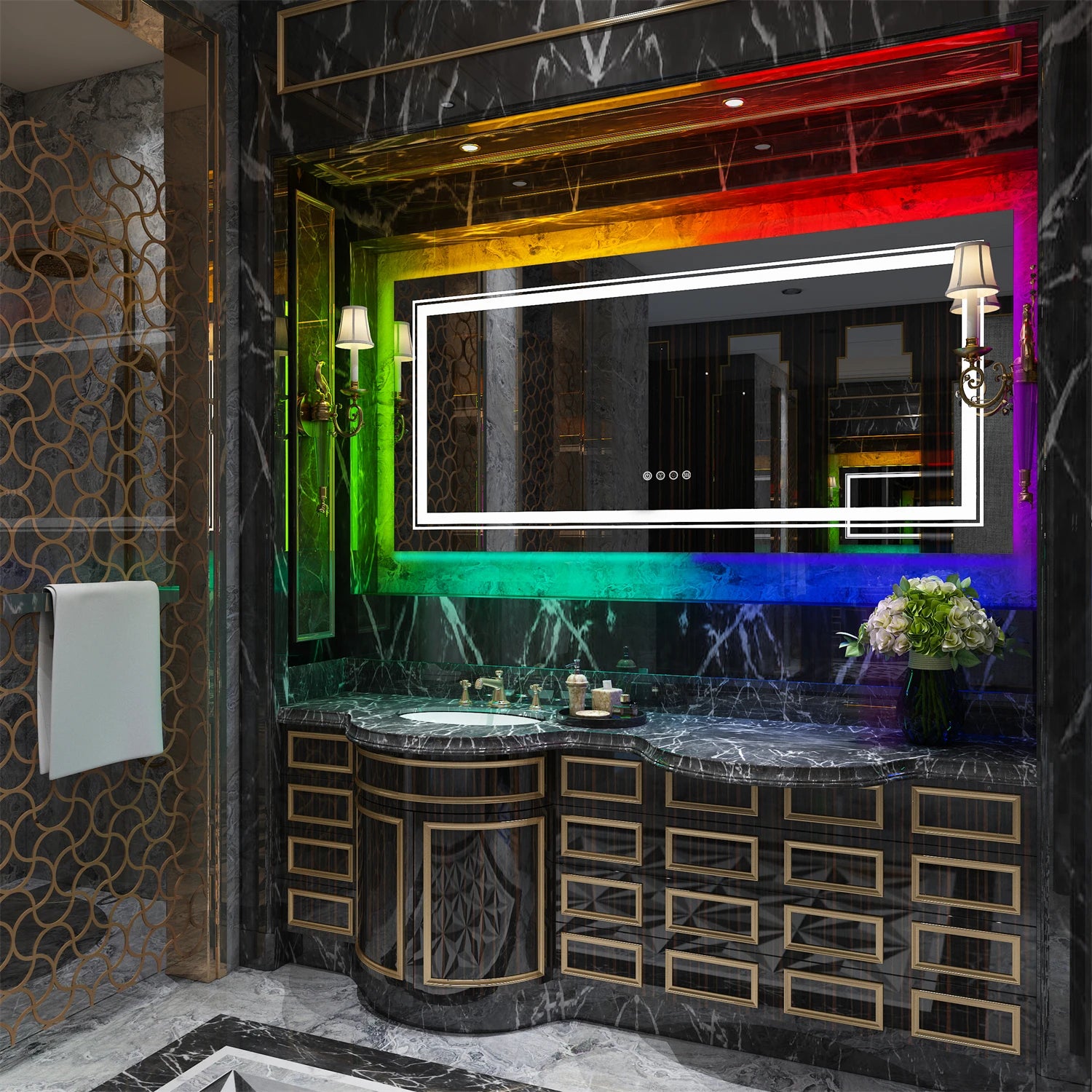 RGB LED Bathroom Mirror with Lights Vanity Wall Mirrors