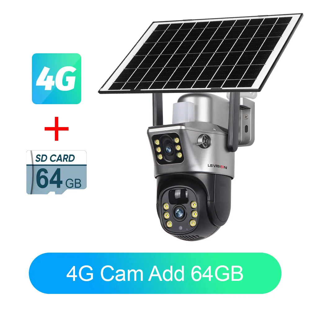 LS VISION Solar Camera 4G Sim Outdoor Dual Lens WiFi