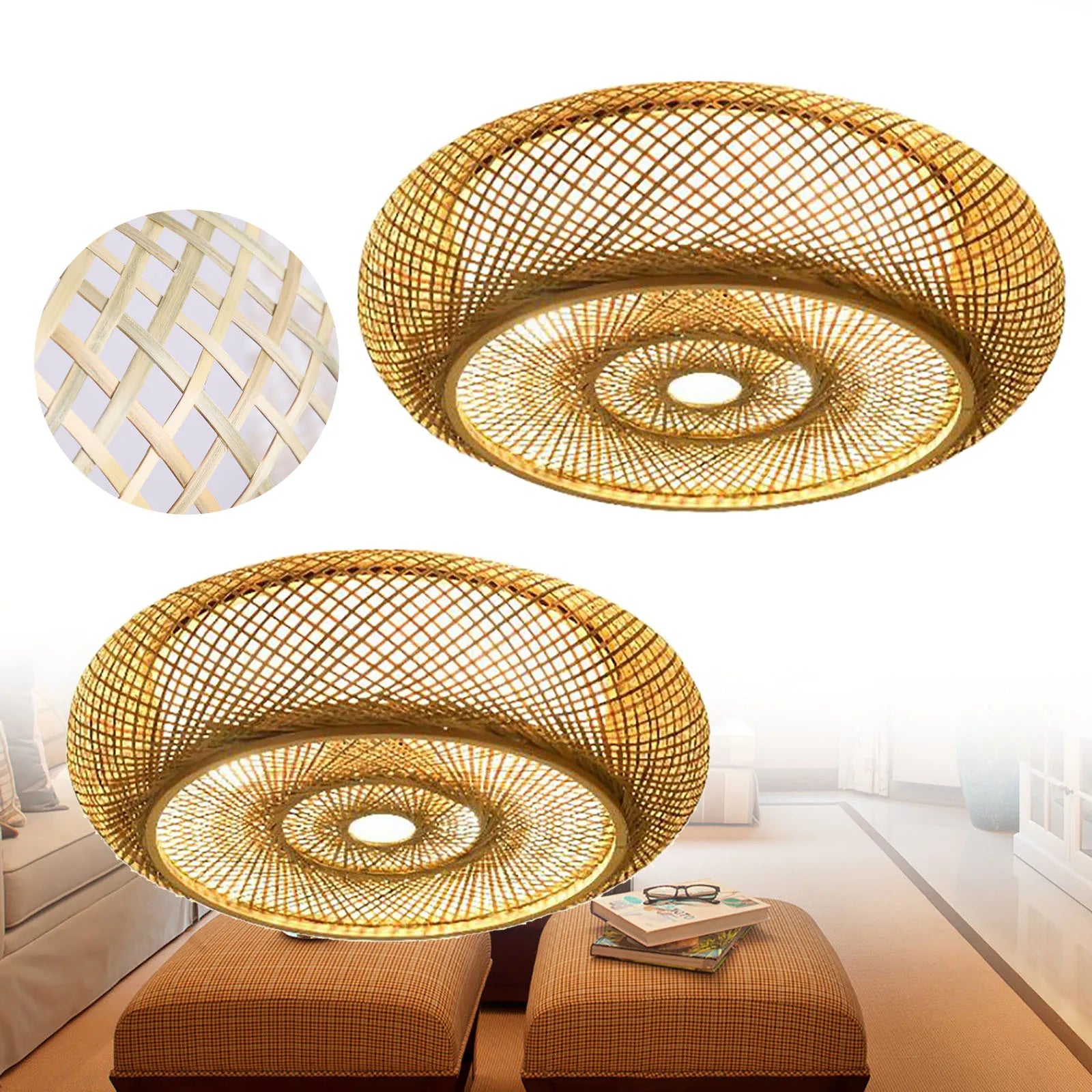 Asian Rustic Bamboo Flush Mount Ceiling Light IN USA.