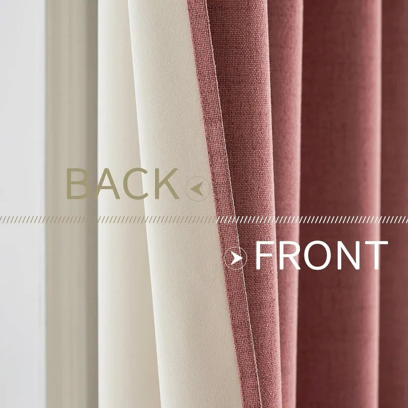 Blackout Linen Textured Curtains for Bedroom Solid Thermal Insulated G