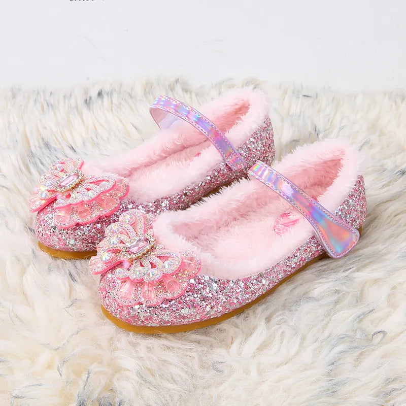 Rhinestone Frozen Elsa Princess Girl Shoes Flat in USA