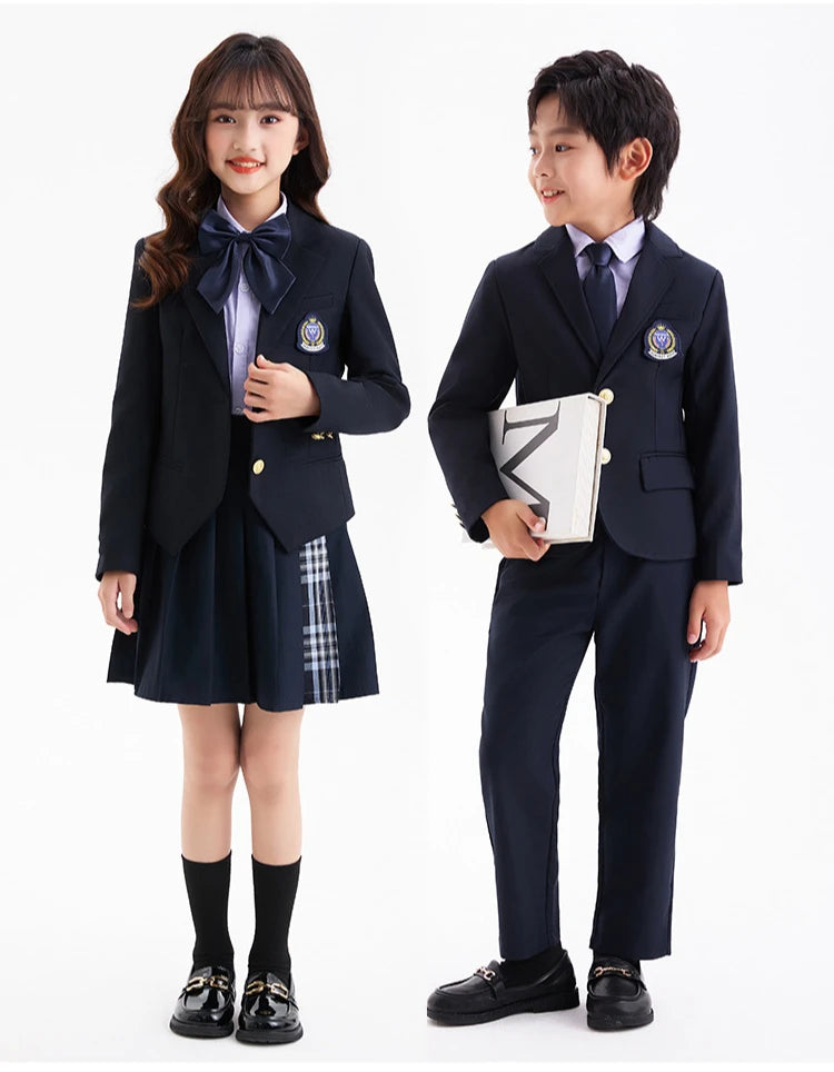 Children School Uniform Girls Jacket Pleated Skirt Suits Boys in USA