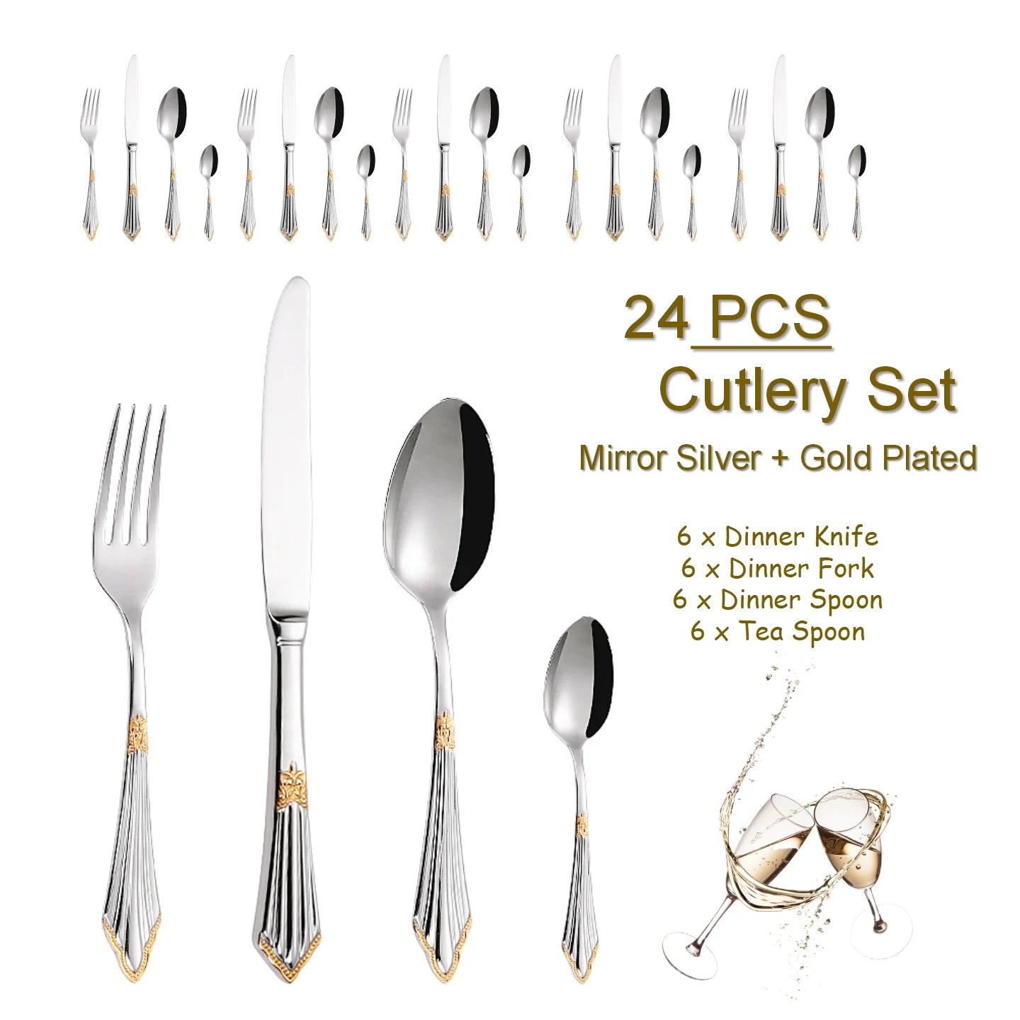 PCS Luxury Gold Plated Flatware Set Dishwasher Safe