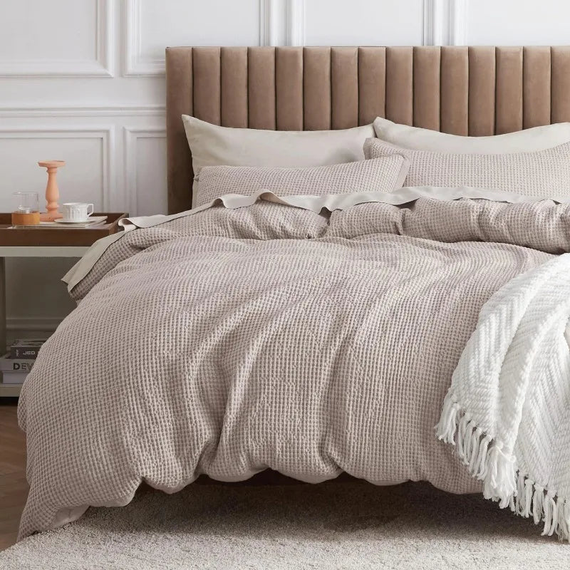 Cotton Waffle Weave Coconut White Duvet Cover Set