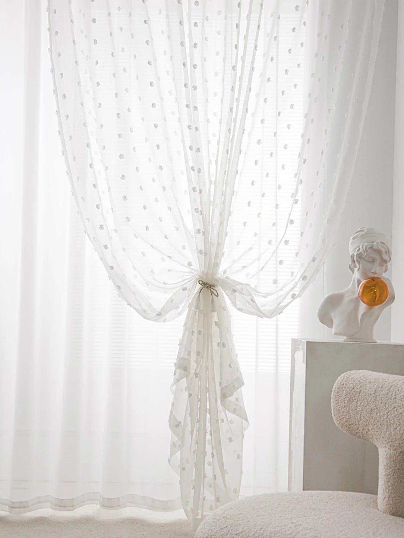 Romantic White Pom Pom Sheer Curtain for the Living Room in USA