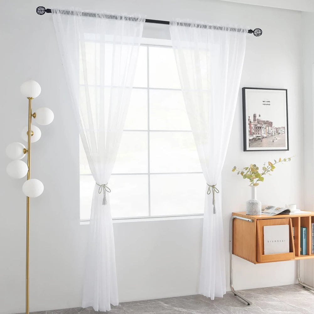 Shading Solid White Sheer Curtains Living Room Decoration in USA