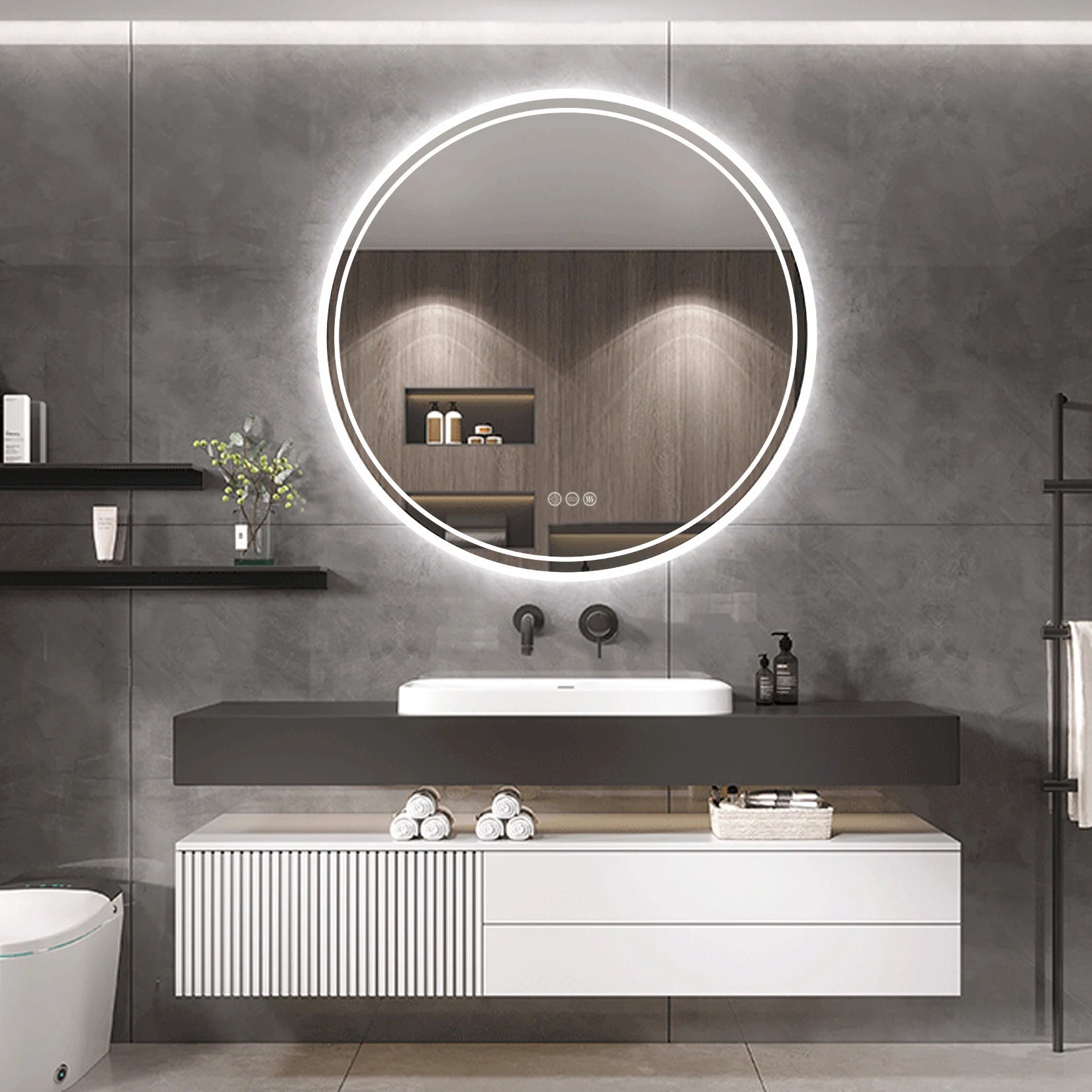 LUVODI Intelligent Illuminate Big Round Mirror Bathroom