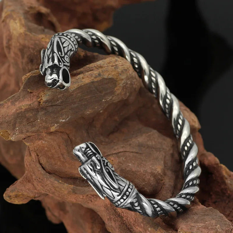 Norse Viking Wolf Head Bracelet Stainless Steel Opening Adjustable in USA