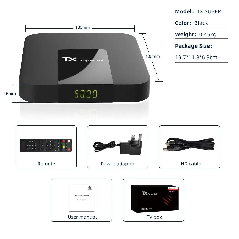 Arabic TV Box Android TX Super 8k Plug and Play 4K HD in USA.