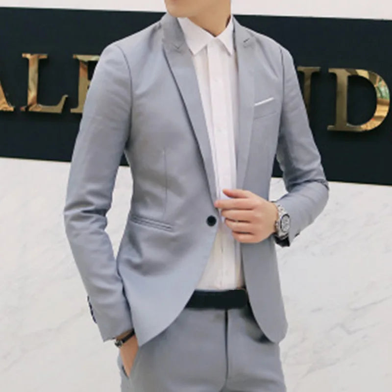 Spring Autumn Fashion New Men Slim Formal Solid Button Lapel IN USA.