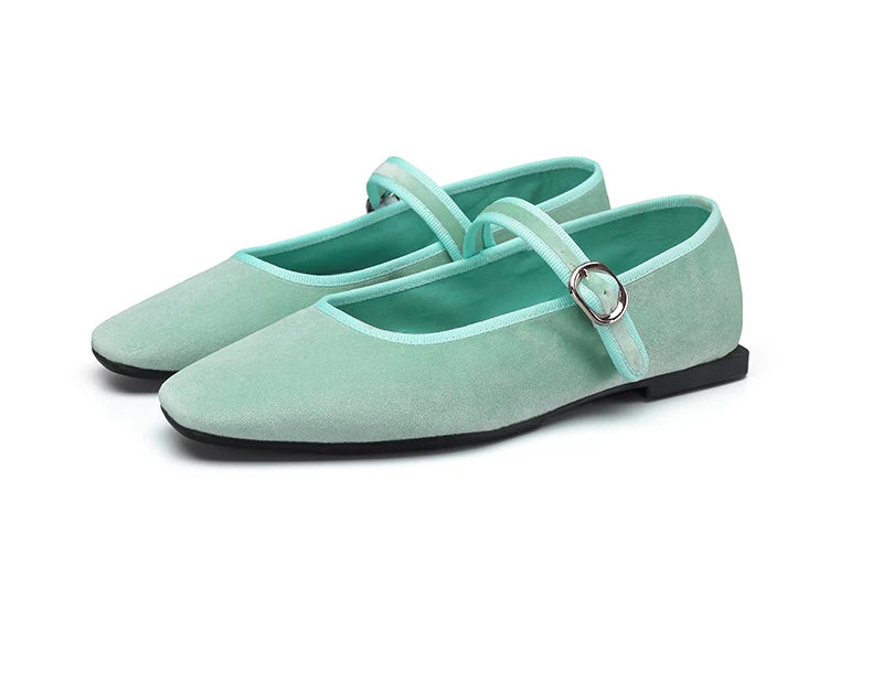 Smile Circle Velvet Mary Jane Ballet Flats Women IN USA.