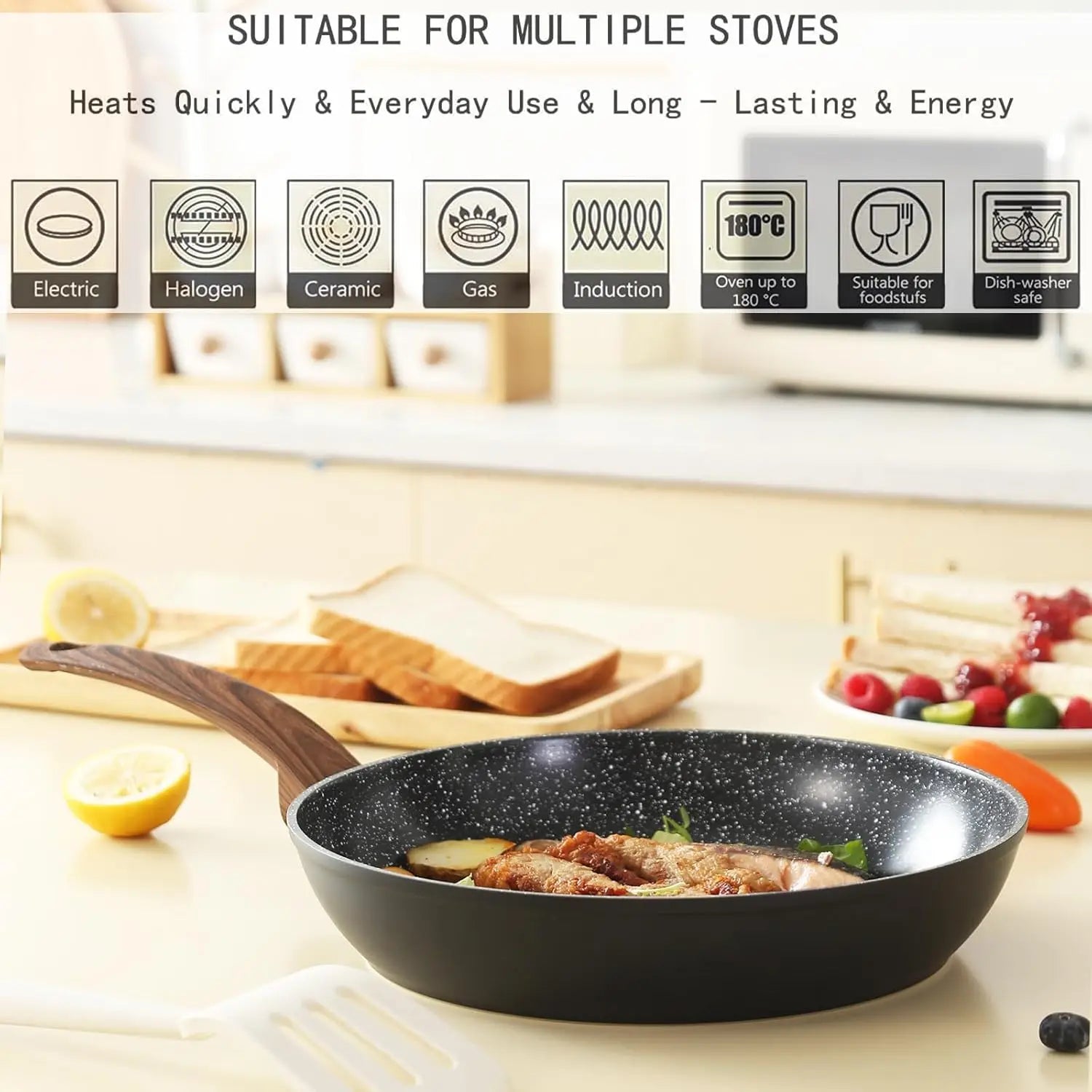 Pots Pans Set Non Stick, Ceramic Cookware Set Granite Pattern