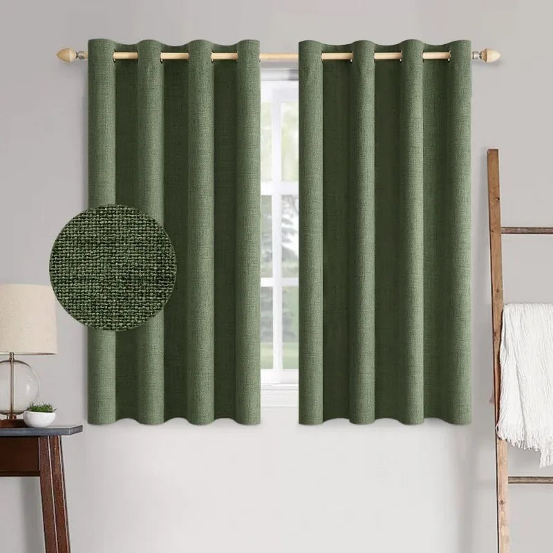 Blackout Linen Textured Curtains for Bedroom Solid Thermal Insulated G