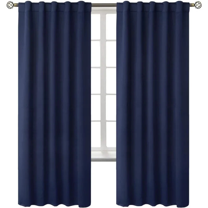 Navy Blue Elegant Blackout Curtains Rod Pocket in USA