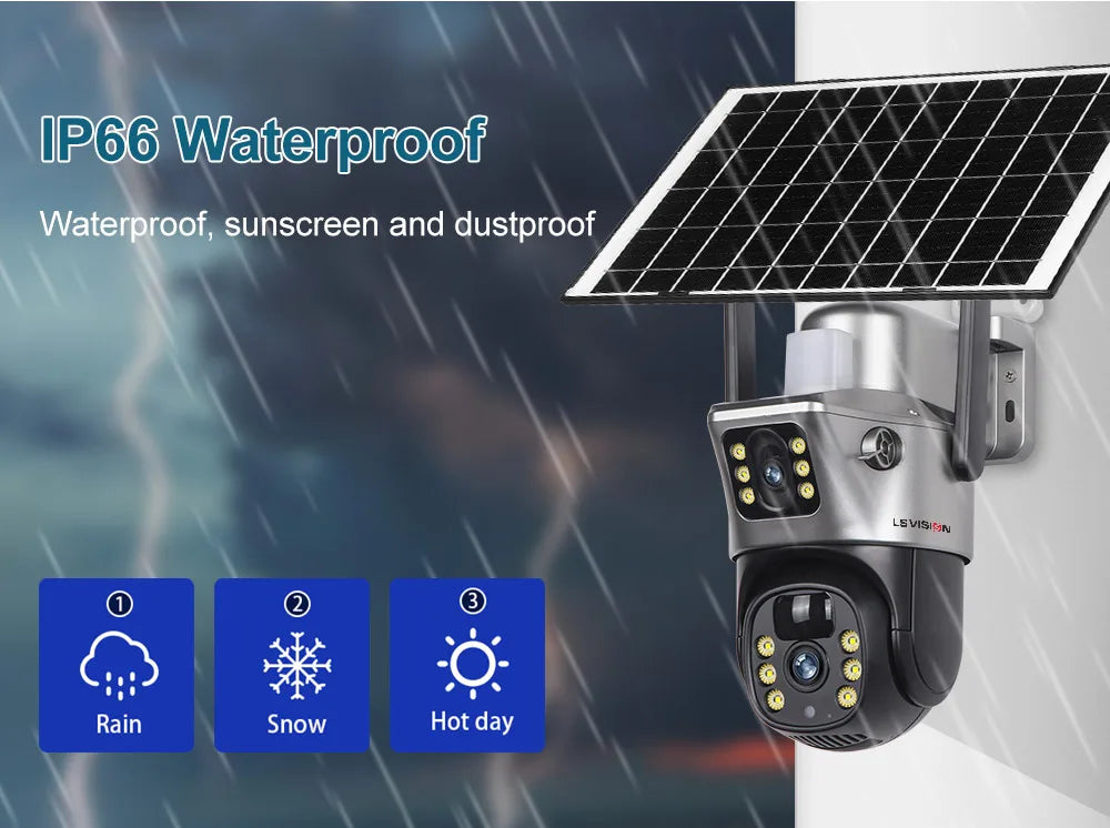 LS VISION Solar Camera 4G Sim Outdoor Dual Lens WiFi