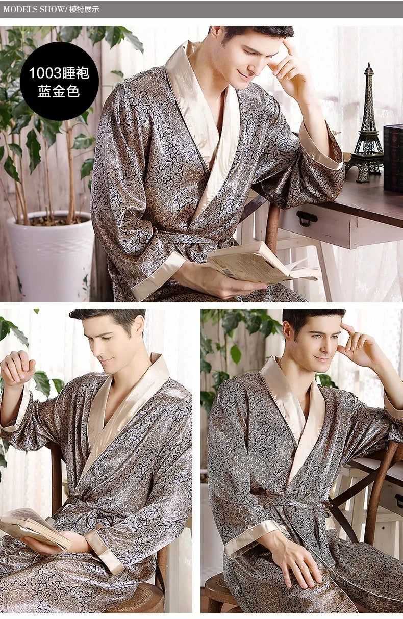 Bathrobe Silk Long Dressing Gown Plus Size Sleepwear in USA