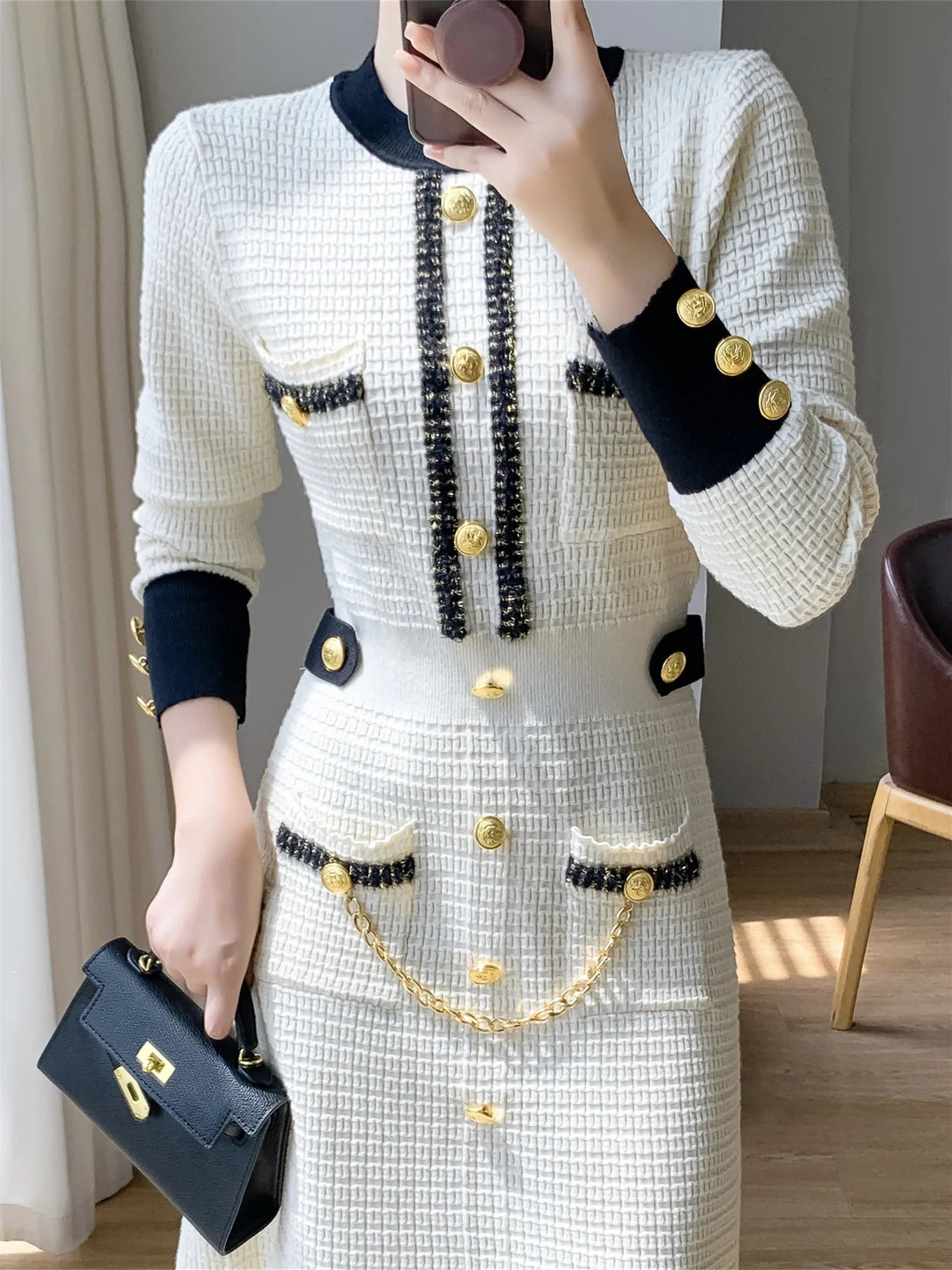 Autumn Small Fragrance Knitted Sweater Evening Dress in USA