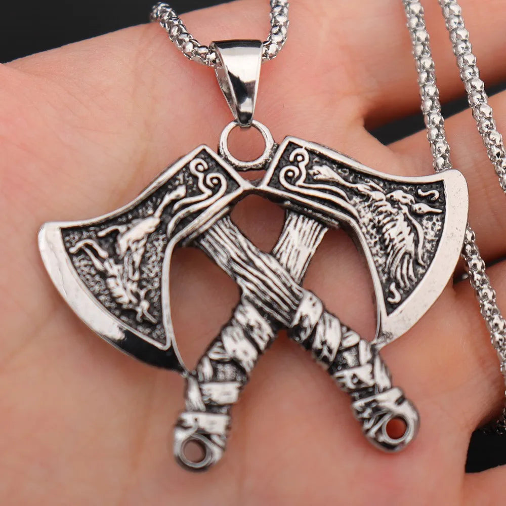 Prairie Wolf Double Sided Viking Tomahawk Pendant Necklace in USA