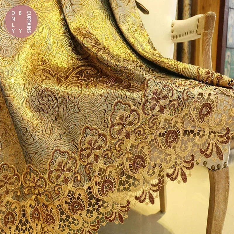 Gold Gilded Embroidered Hollowed Out Velvet Curtains in USA