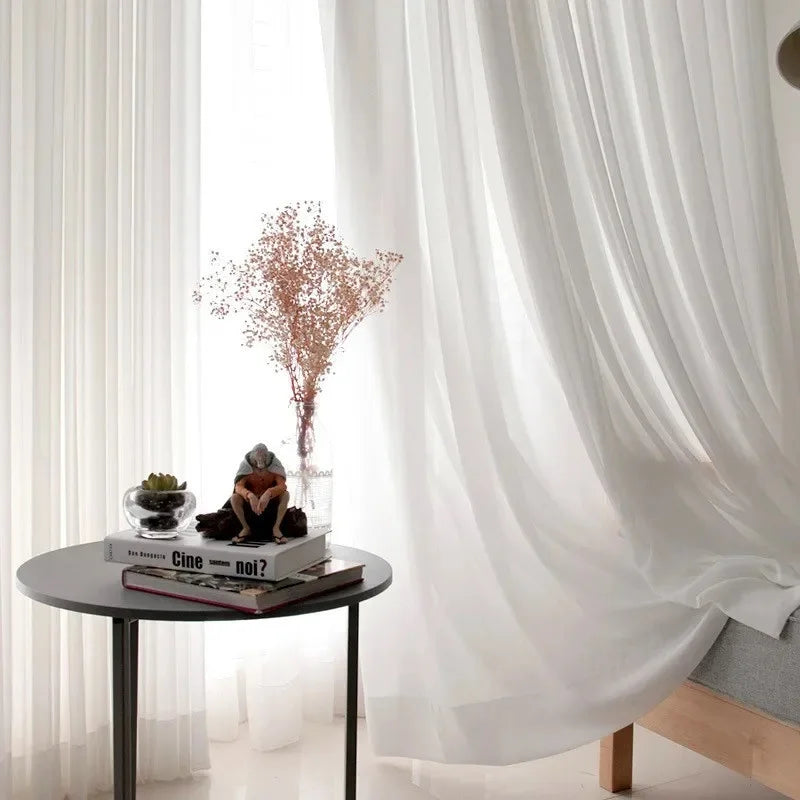 Velcro Elegant Super Soft Beige Cream White Window Tulle Wave Curtains IN USA.