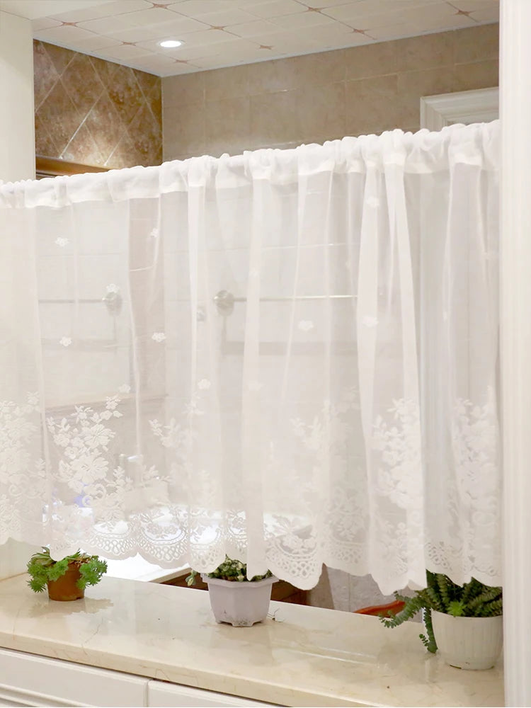 White Lace Floral Embroidered Semi Sheer Curtain IN USA.