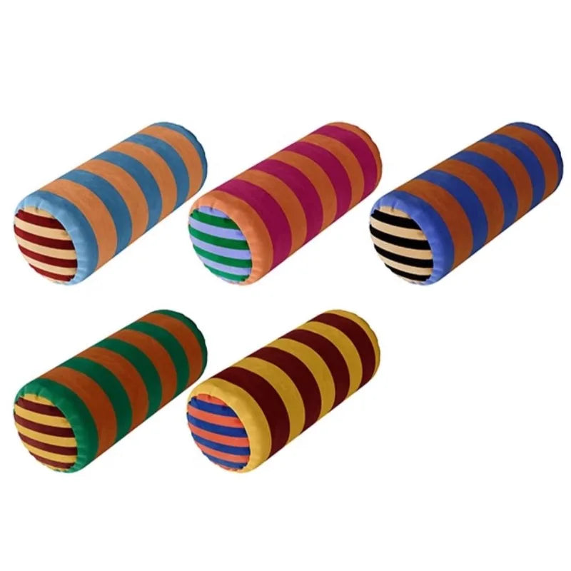 Long Round Pillows Retro Stripe Cushions Colorful Velvet