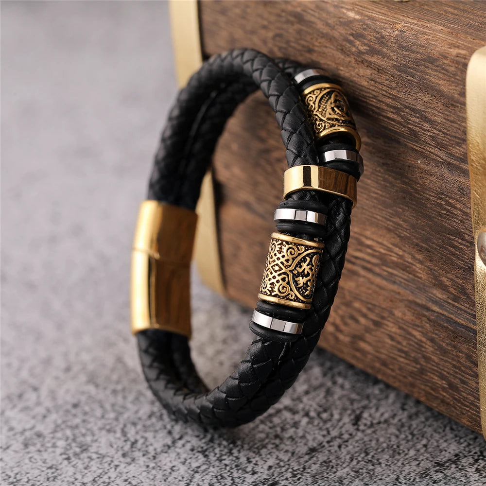 Punk Men Vikings Style Genuine Leather Bracelet Braided in USA