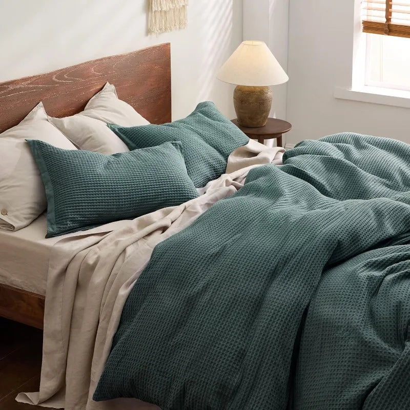 Cotton Waffle Weave Coconut White Duvet Cover Set