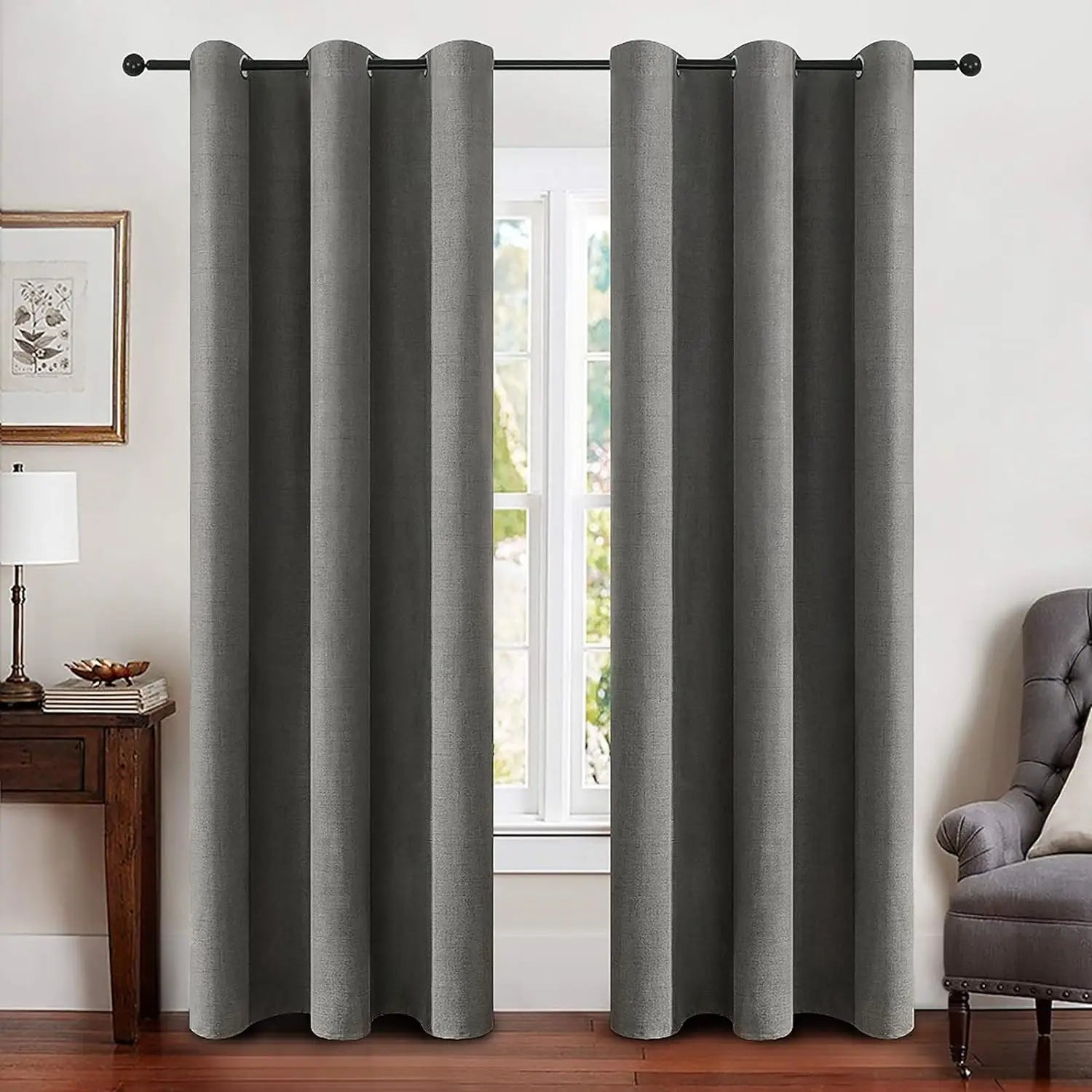 Blackout Linen Textured Curtains for Bedroom Solid Thermal Insulated G