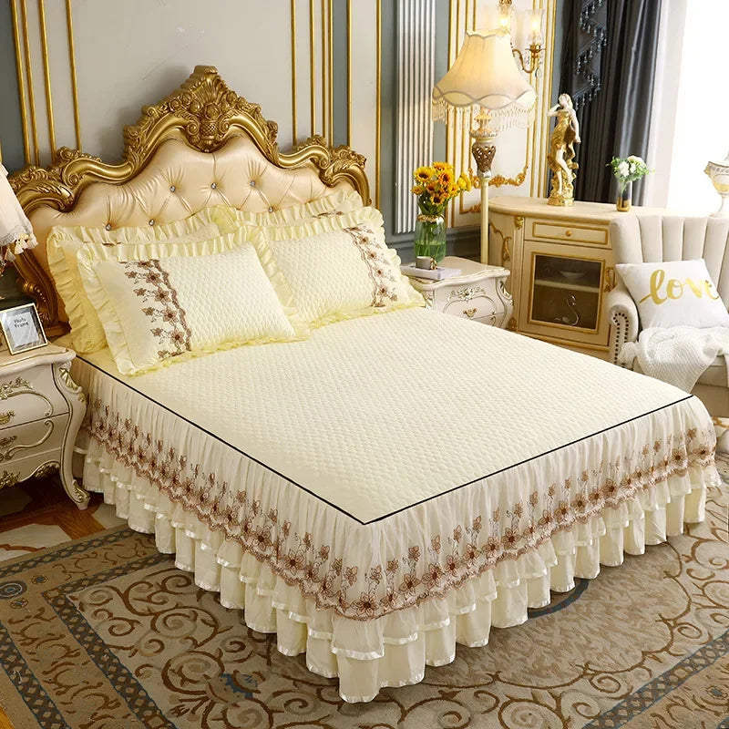 Modern Bed Skirt for Queen King Size Bed with Lace Cotton Bed Spread f