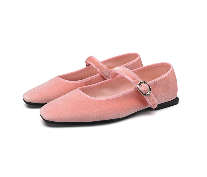 Smile Circle Velvet Mary Jane Ballet Flats Women IN USA.